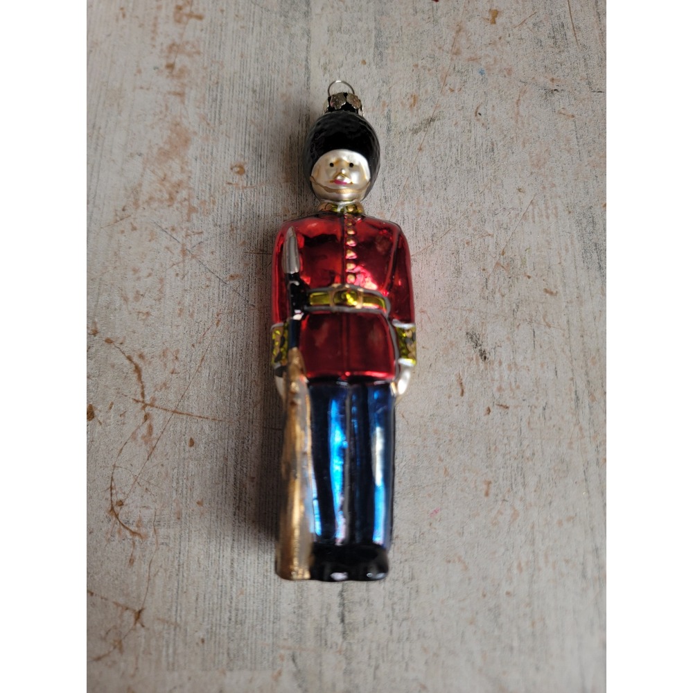 Soldier vintage British blown glass ornament Xmas gun duty home decor